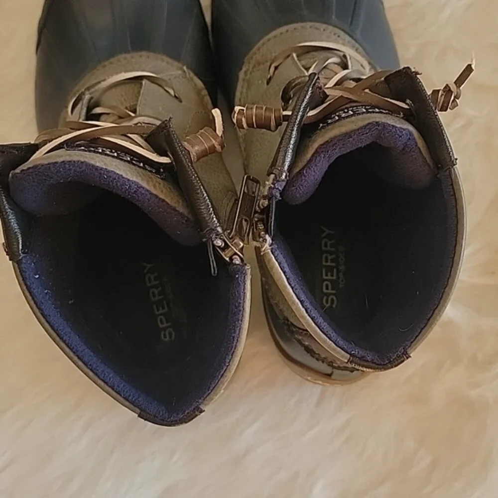 SPERRY Saltwater Blue Gray Lace Up Side Zip Preppy Waterproof Rain Duck Boots‎ 7